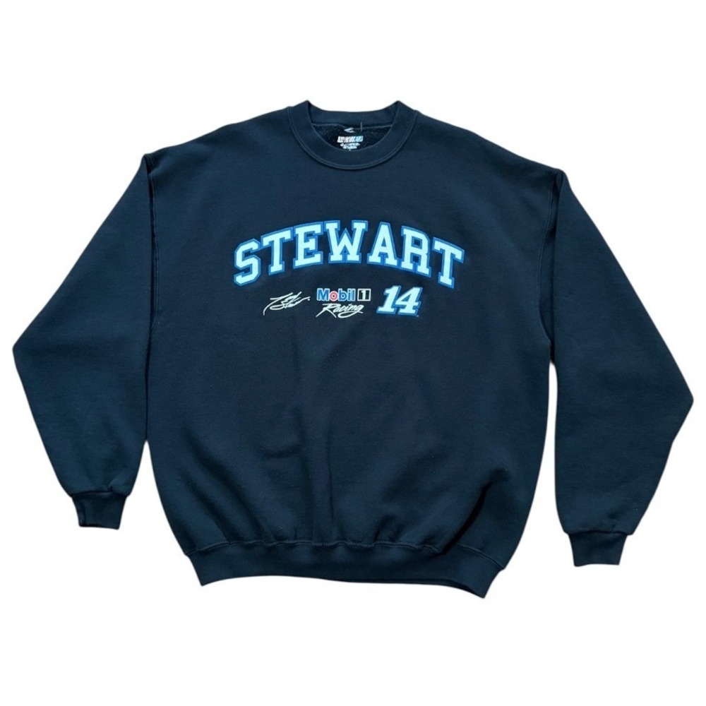 Y2K Tony Stewart Mobil 1 Racing Nascar Graphic Auto Crewneck Pullover Sweater